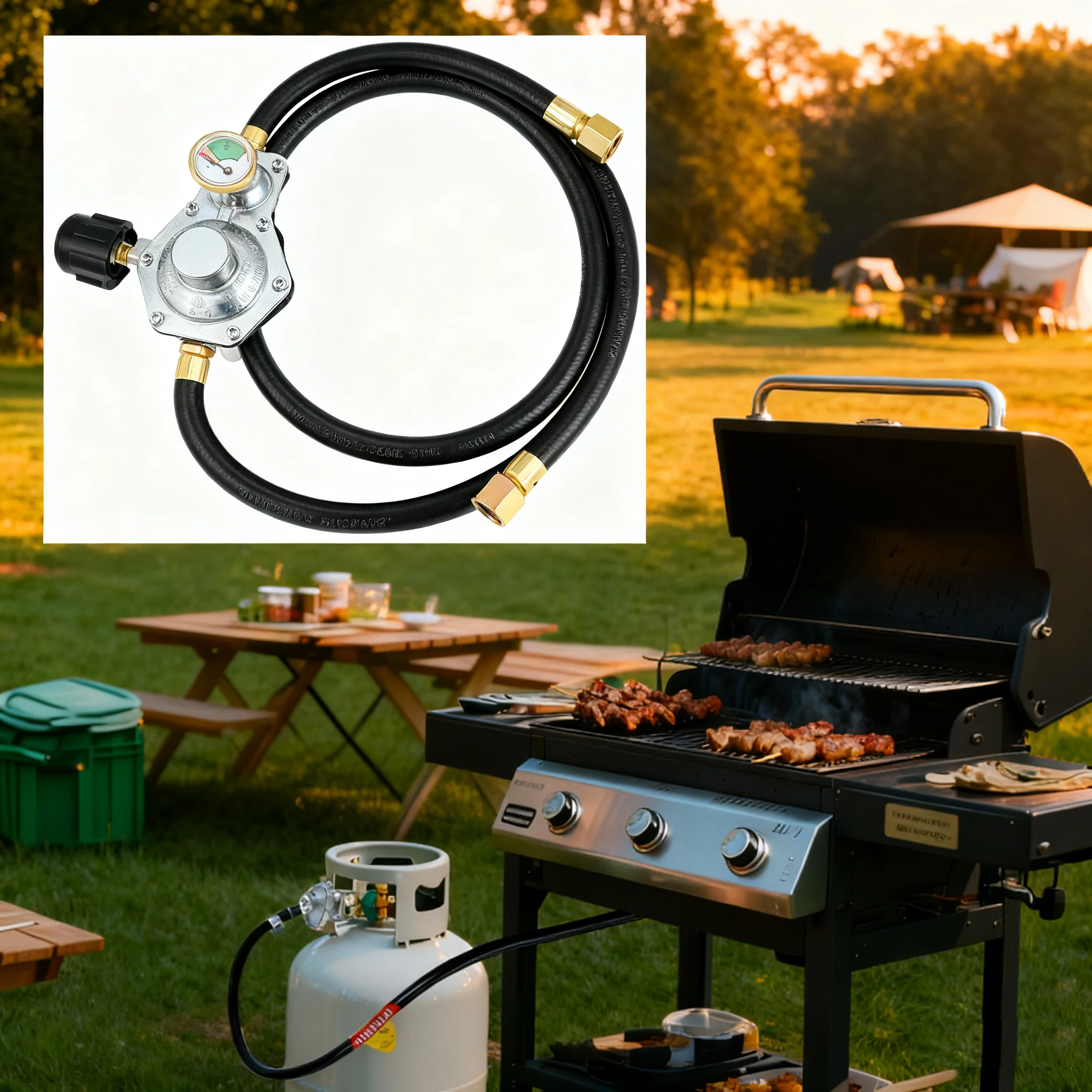 

1 комплект, 5 футов, пропановый шланг, двухступенчатый регулятор и манометр QCC1/Type1, соединение 3/8 дюйма, внутренняя раструбная гайка для гриля, обогревателя, огня, печей