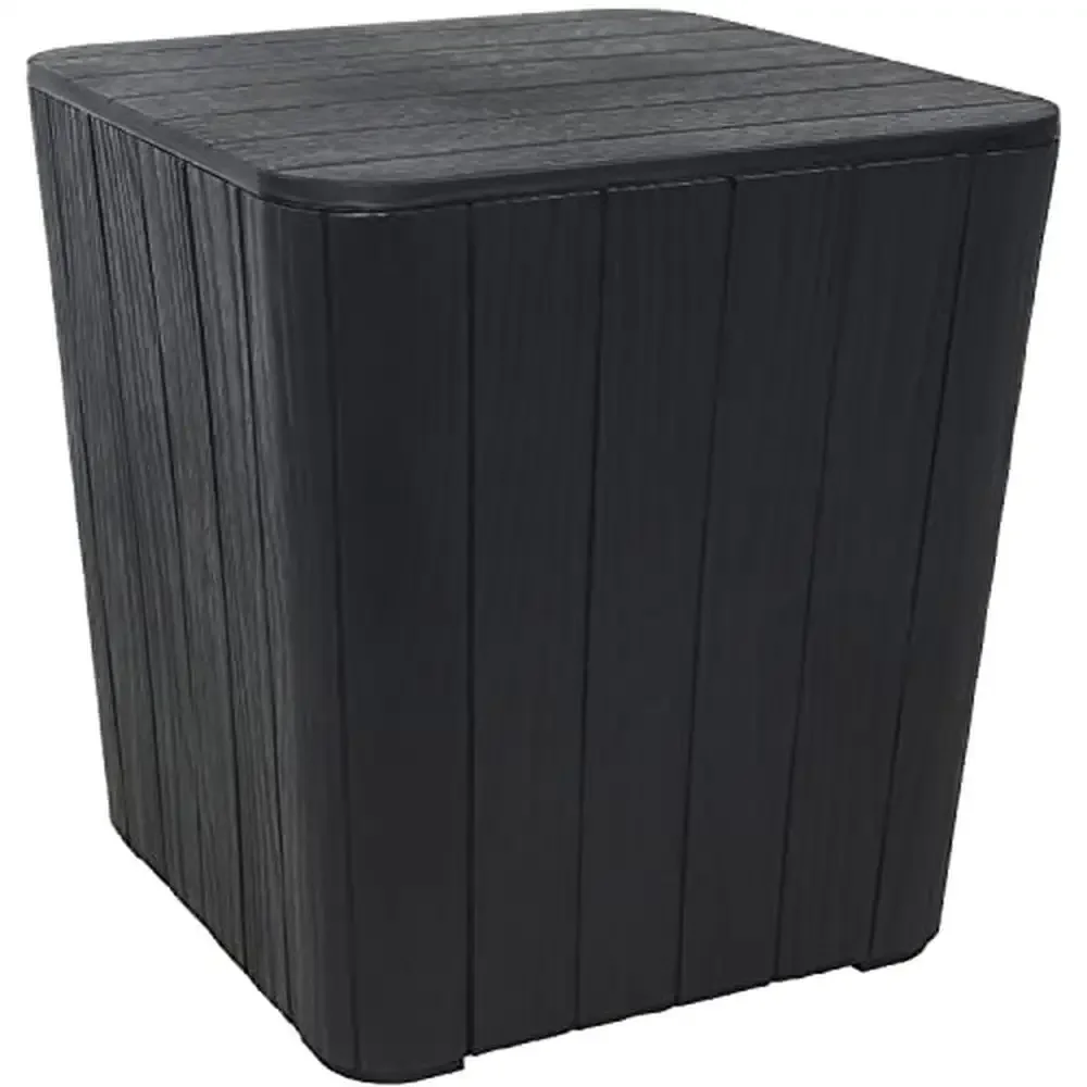 Deck Storage Box 11.5 Gallon Phantom Gray Faux Wood Grain Design End Table Patio Decor Resin Construction Multi-Use Storage