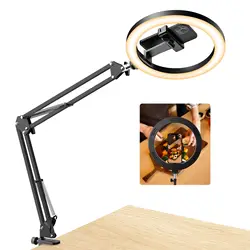 LED Selfie Ring Light With Clamp Phone Holder Ring Lamp Desk Photography Desk Lights for Makeup Youtube TikTok Video Ringlight