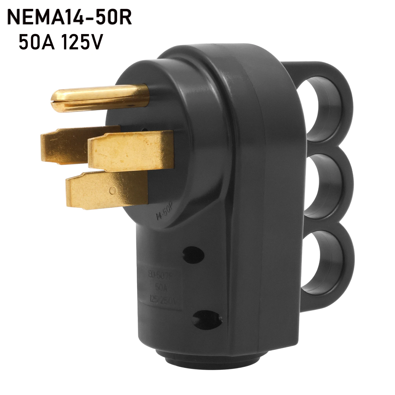 

50Amp RV Plug Male Replacement NEMA 14-50P 125V 4 Prong Electrical Power Connector Extension Cord End with Easy to Grip Handle