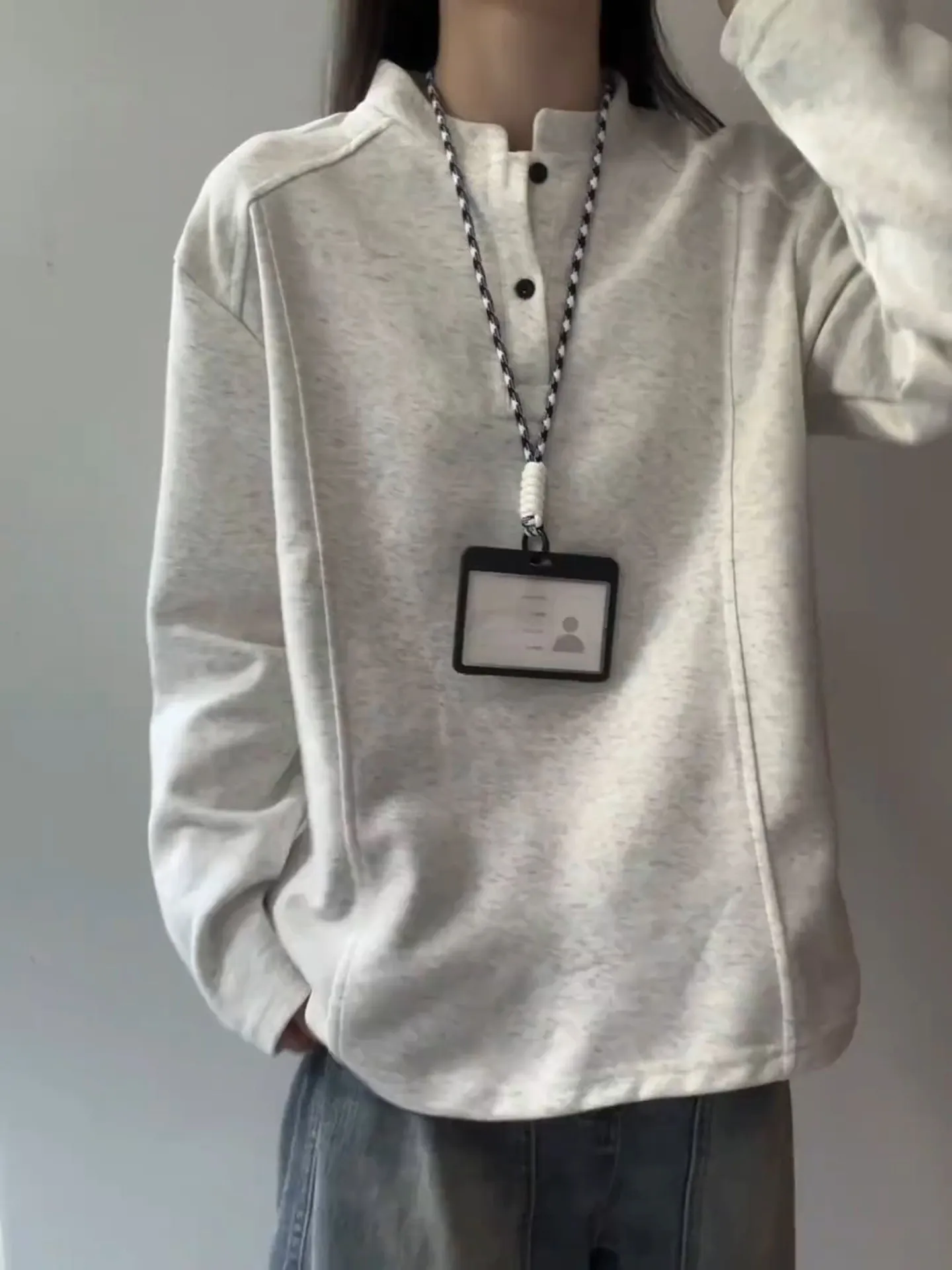 

American Sle ey Henry Collar Sweatirt Long Sve ex irt Inner Wear Top for Youth Spring Season Casual Wear