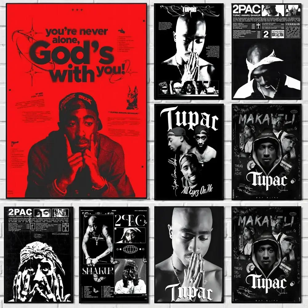 Rapper Tupac Shakur Poster Self-adhesive Art Waterproof Paper Sticker Coffee House Bar Room Wall Decor