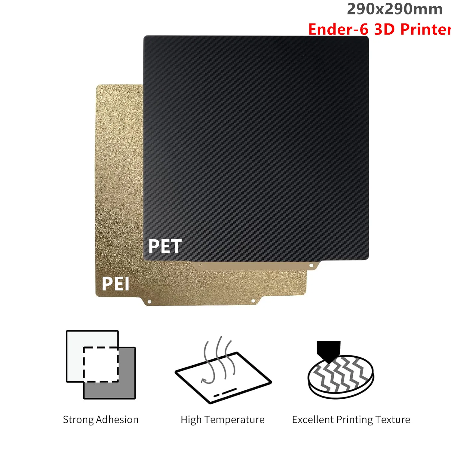 

Smooth PET+Textured PEI Spring Steel Build Plate 290x290mm Double Sided Flexible Print Bed for Ender-6 3D Printer Parts