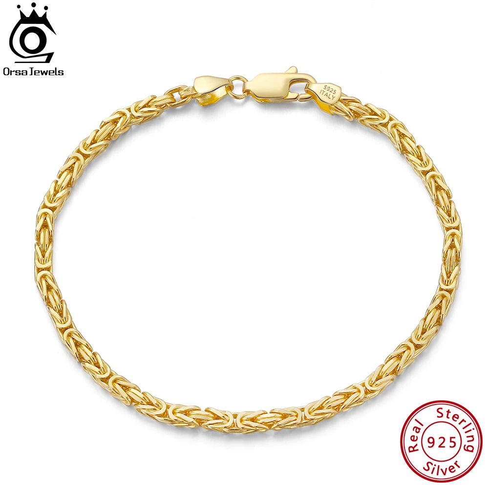 ORSA JEWELS Byzantine Link Chain Bracelet 2.5mm Gold Silver Color 925 Silver Bangle Men Women Vintage Punk Jewelry Gifts SB122