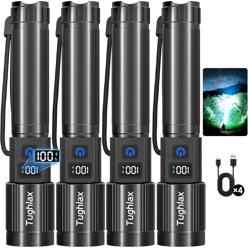

Rechargeable 9900LX LED Flashlight with LCD Display, 5 Modes Adjustable, High-Lumens Tactical or Home Use