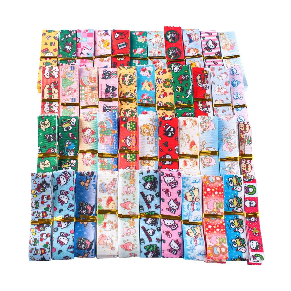 NEW Random Set Mixed 5/10 style 22/25mm Christmas Sanrio Characters Printed Grosgrain Ribbons ,1Y/style