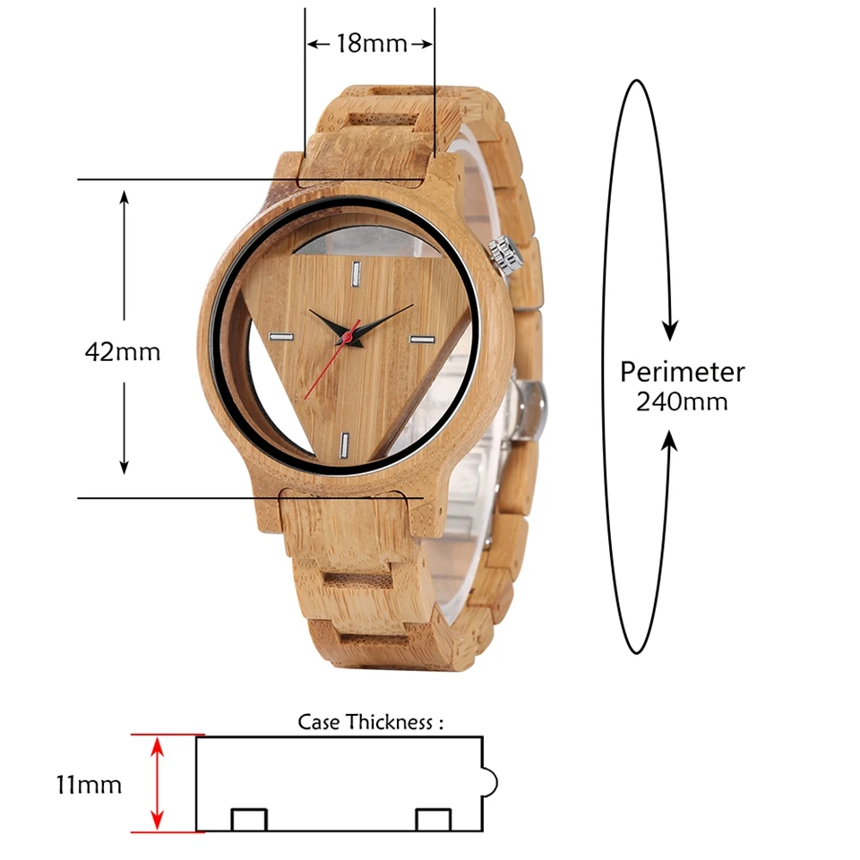 Orologi da uomo geometrici superbo triangolo invertito orologio con cinturino in legno di bambù orologio da polso al quarzo in legno pieno maschile Relogio Masculino