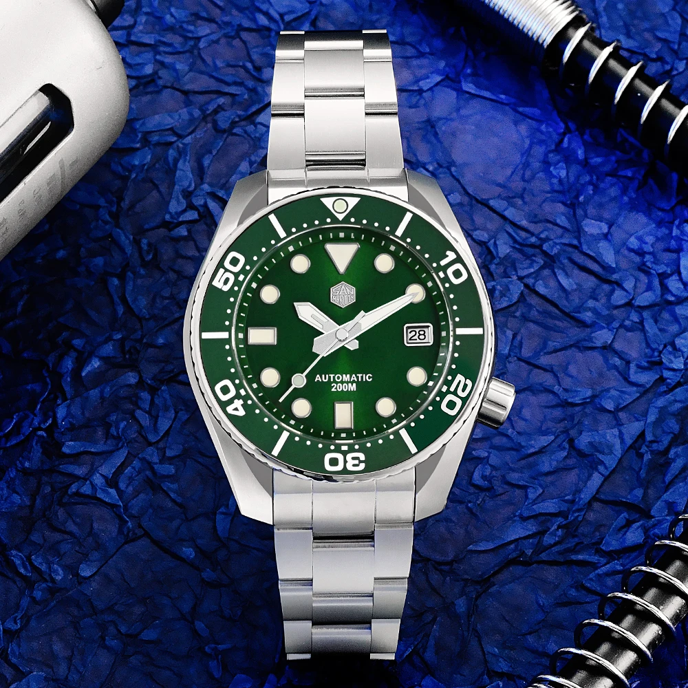 Reloj San Martin Diver para hombre MM200 NH35 Dial de acero inoxidable relojes mecánicos automáticos BGW-9 luminoso 20Bar impermeable SN0079