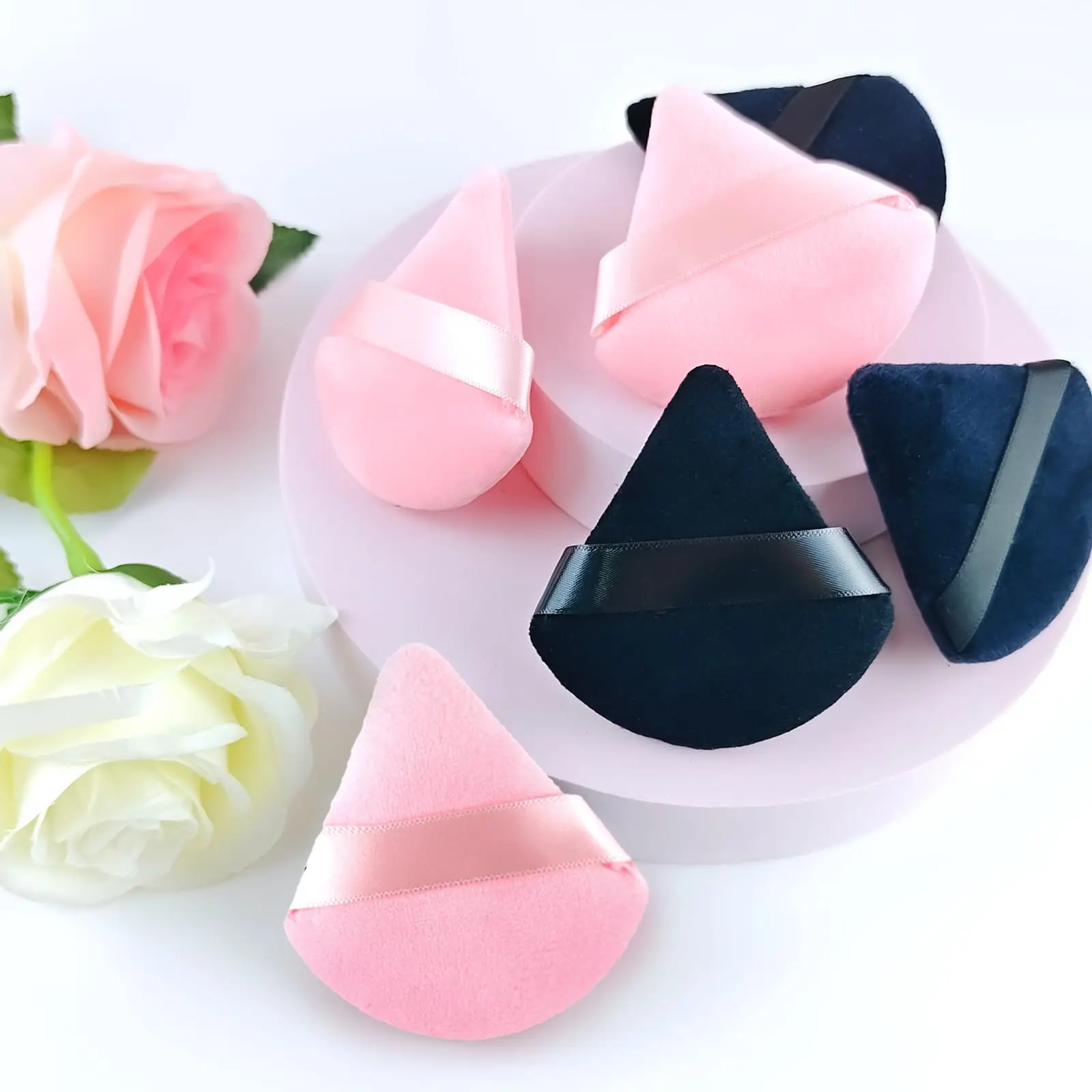 Esponja de polvo suelto para cara ultrasuave, herramientas de maquillaje de belleza Facial de terciopelo triangular, esponja cosmética para base negra y rosa