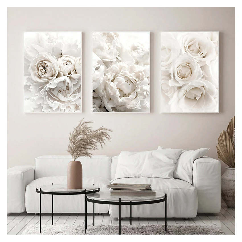 Peony Rose White Flowers Garden Nordic Posters And Prints Wall Pictures For Living Room Decor Wall Art Canvas Painting Bloom