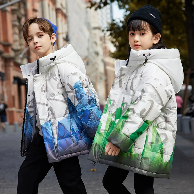 

2022 New children's down jacket Boys print dyed fashionable eiderdown coat Girls even more colorful warm thick winter clothes