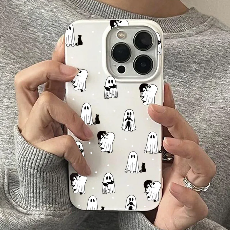 Чехол для телефона Cute & Spooky Ghost Cat для iPhone 17 16 15 14 11 12 13 Pro Max 17 Air 13 1 X XR XS Max 7 8 Plus 16E Противоударный чехол