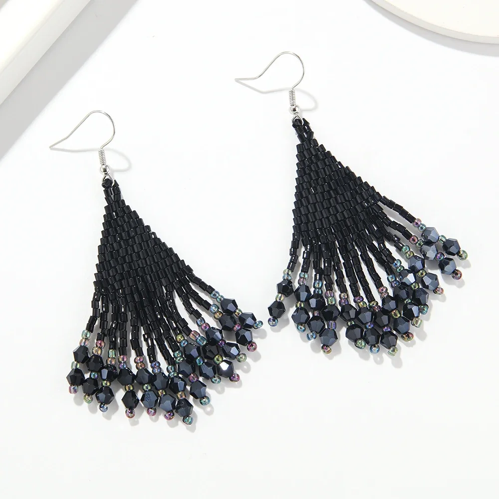 Fringed earrings  Hand woven  Simplicity  personality  sun  cactus  Beading  fashion  Bohemia  alloy  ma'am  Rice bead earrings