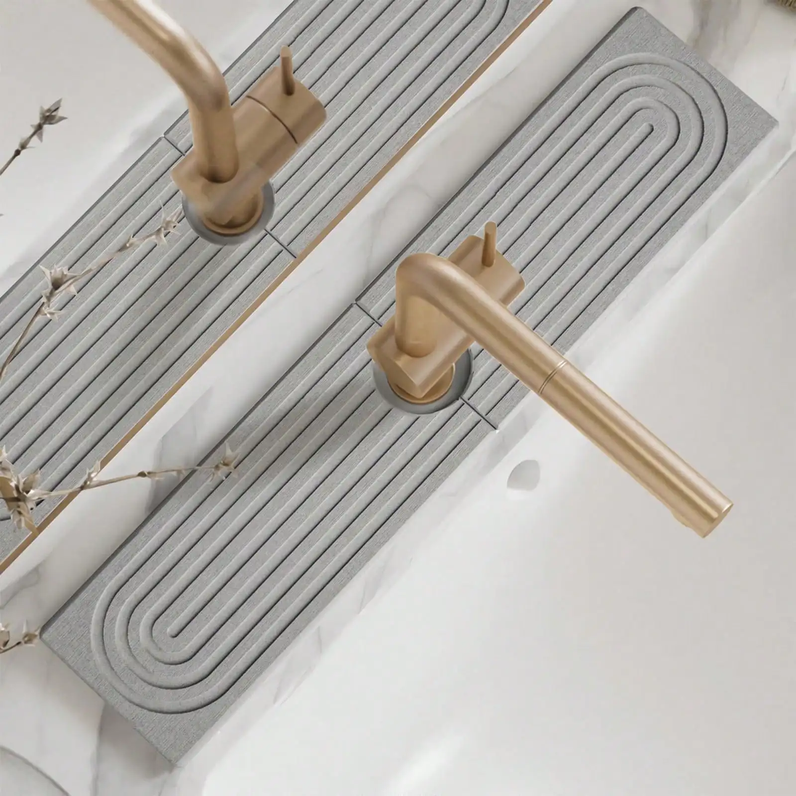 Faucet Mat Kitchen Sink Long Diatomite Fast Drying Stone Sink Tray Absorbent Moisture Faucet Splash Guard For Bathroom Counter