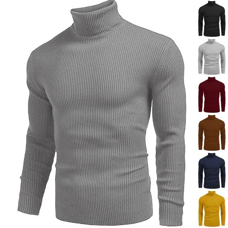 

Men's High Ne Long Sve Knitted Sweater Woolen Fabric Simple Sle Daily Wear Resistant to Deformation