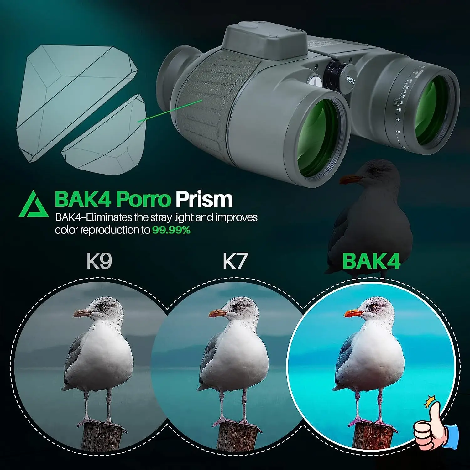 High Power Military 10x50 Marine Binocular  With ngefinder Compass Bak-4 IP7 Waterproof Bino For Camping Floating Sports