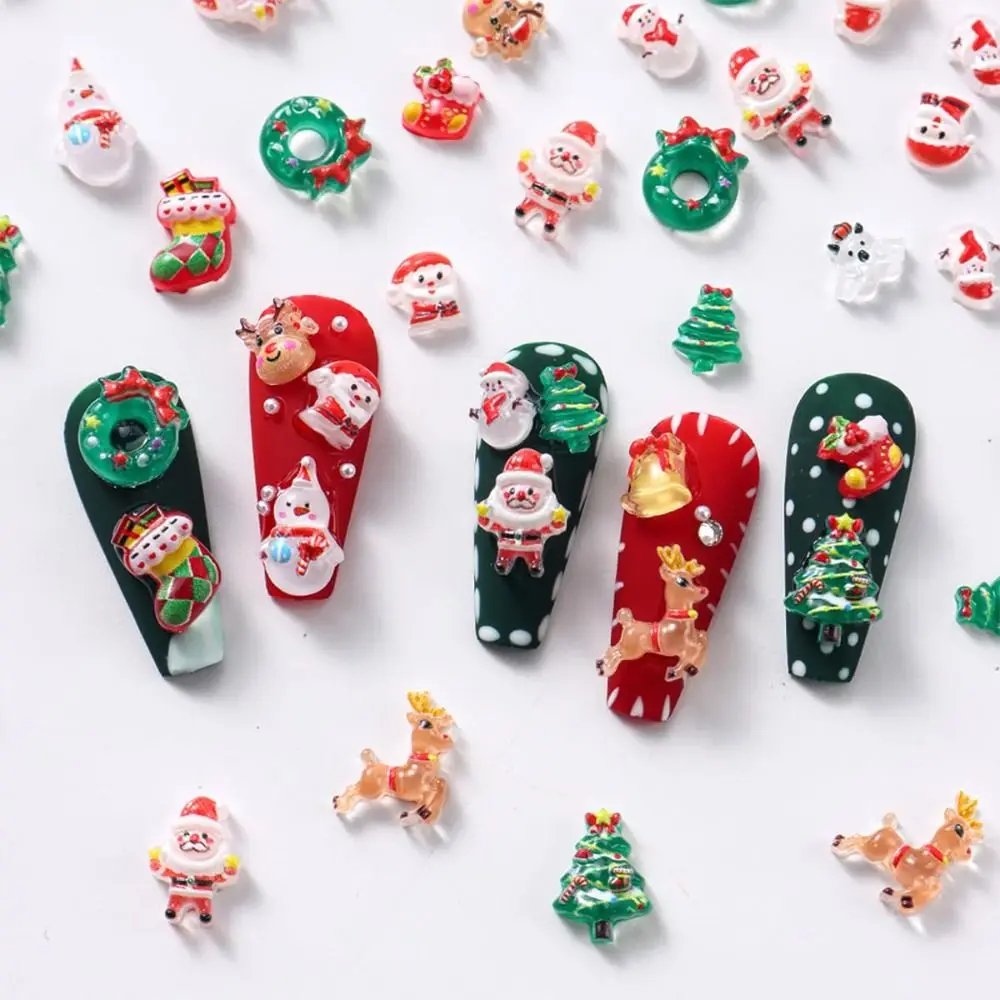 Kolorowe ozdoby do paznokci na Boże Narodzenie Święty Mikołaj Prezent Dzwonek Mix Świąteczne zdobienia paznokci Renifer Bałwanek Zimowe urocze cyrkonie do paznokci