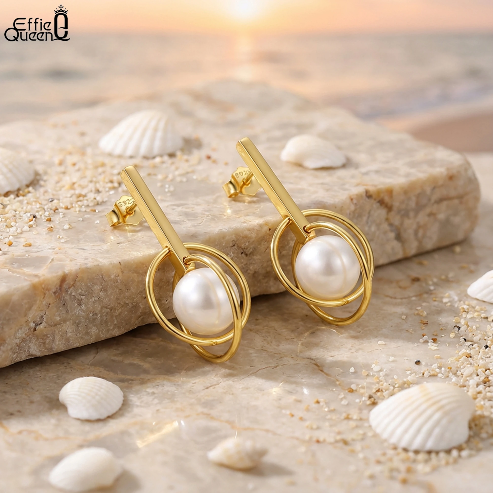 

Effie Queen, натуральное серебро 925 пробы, 14-каратное золото, круглые серьги с жемчугом, натуральные украшения для женщин, мужчин, подарок на свадьбу GPE93
