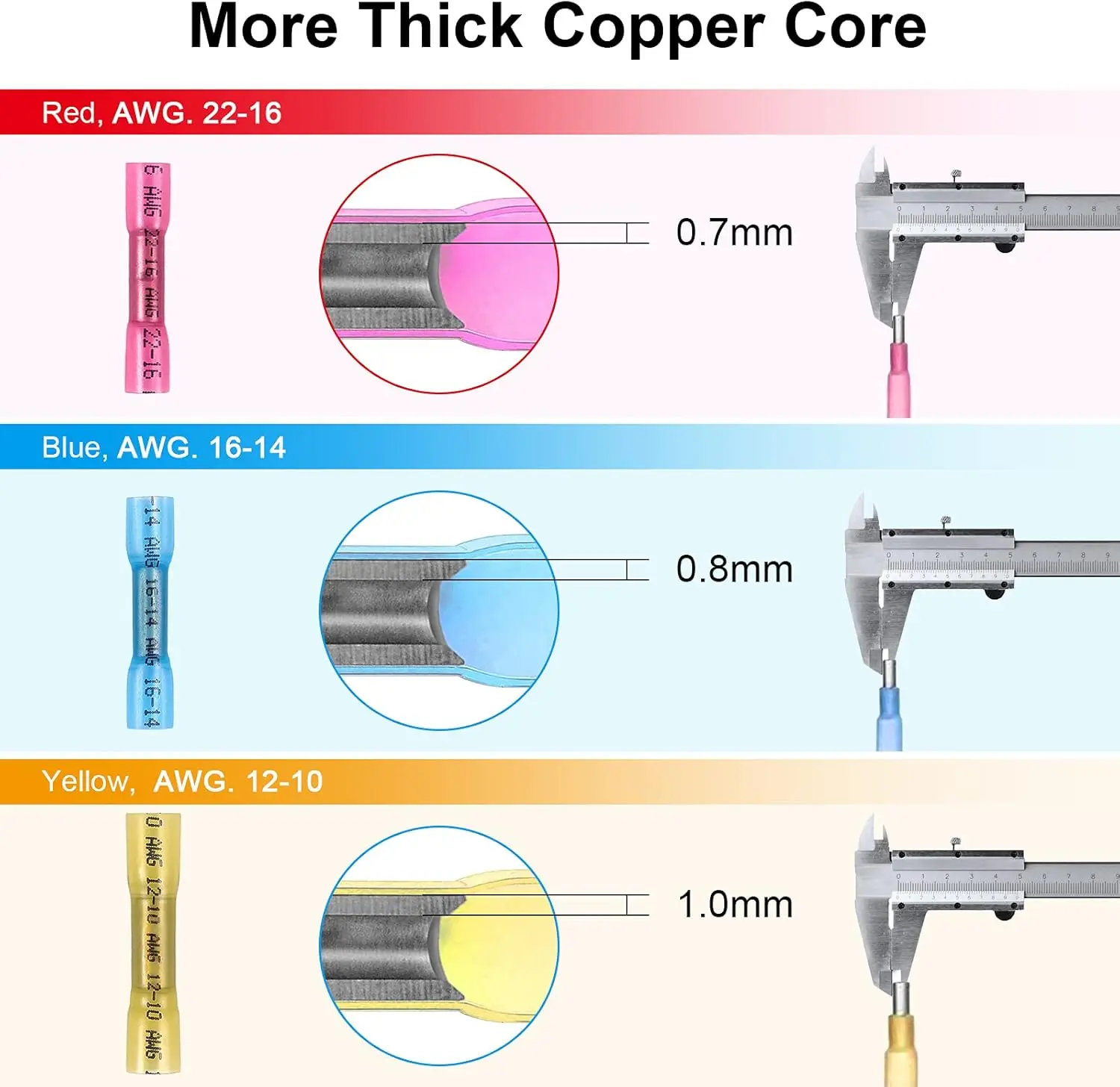 100pcs Waterproof Heat Shrink Wire Connectors Kit, Automotive Electrical Connector Terminals Kit Butt Splices Connector 22-10AWG