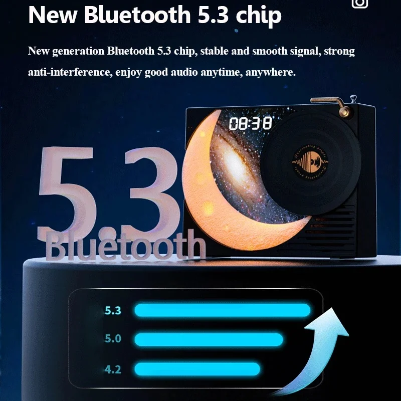 Retro White Noise Bluetooth Speaker Moon Starry Sky Scene Portable Vintage Sleep Aid FM Speakers Subwoofer RGB Light LED Screen