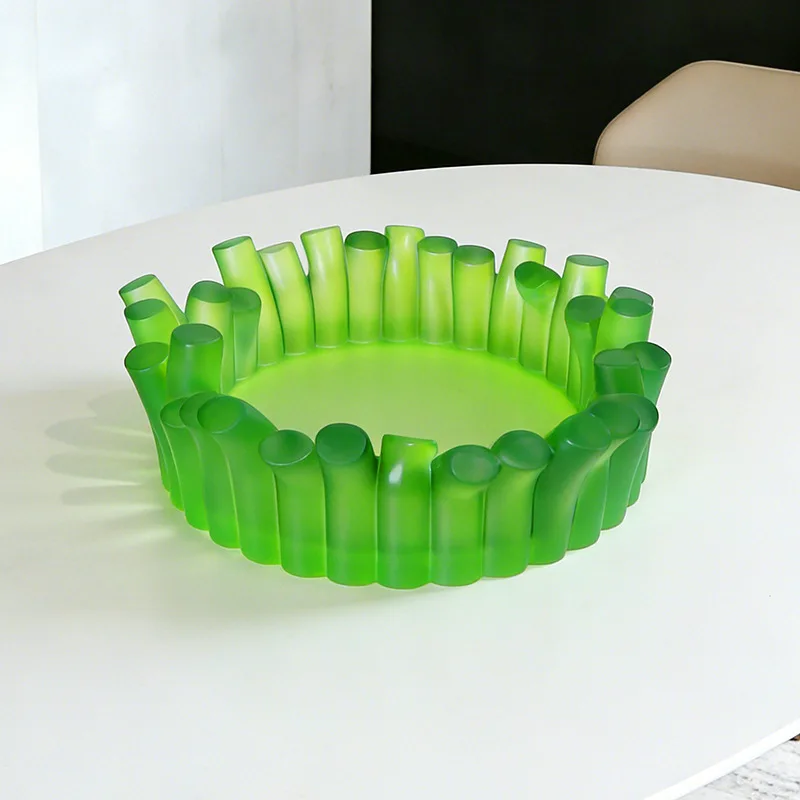 Green circular bamboo shaped resin sashimi plate, creative dish, hotpot ingredients, seafood special offer