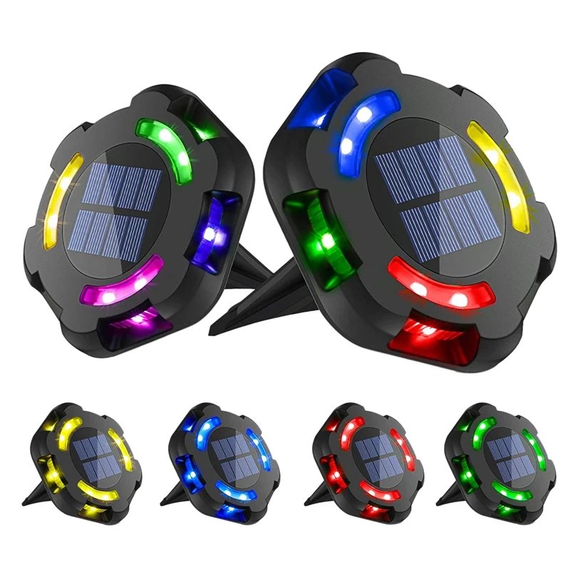 

New 6Pack Solar Ground Lights 12 LED Solar Lights Multi-Color Disk Lights Waterproof Landscape Light For Lawn Patio Pathway