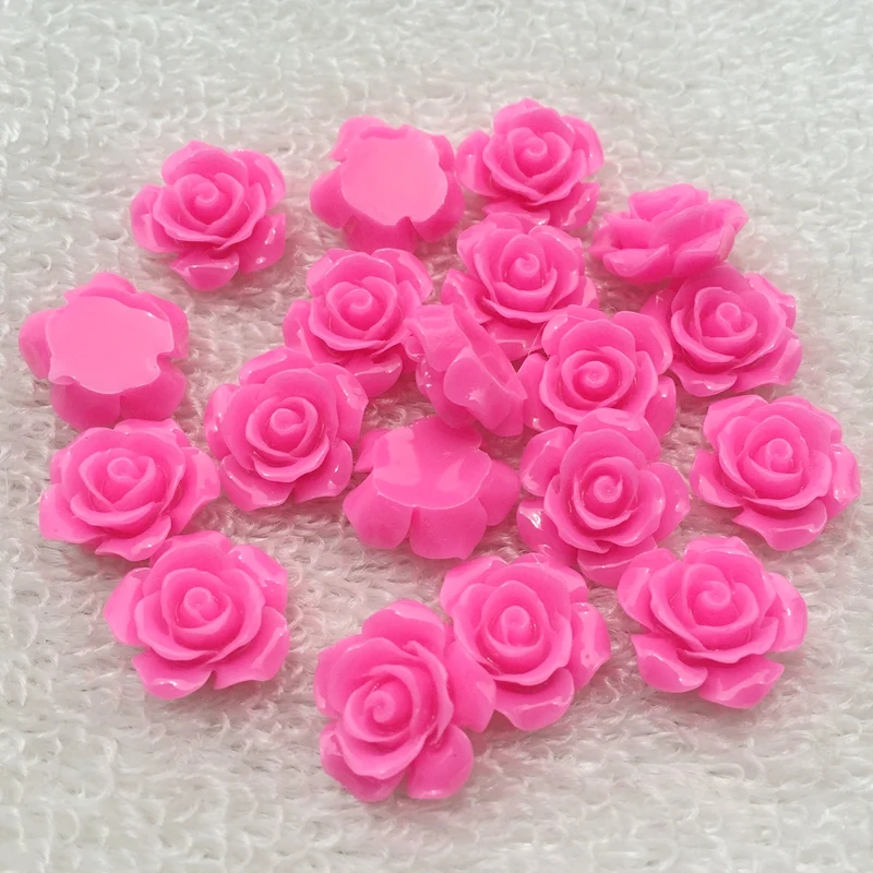 30pcs Mixed Color 15mm Flat Back Resins Cabochon Scrapbook 3D Resin Rose Flower Fit Phone Embellishment DIY -B02