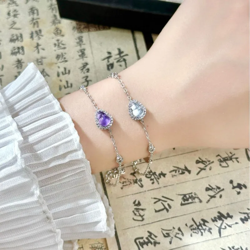 Fashionable Elegant Shiny Gourd-Shaped Natural Amethyst And Jade Inlaid Bracelet Women