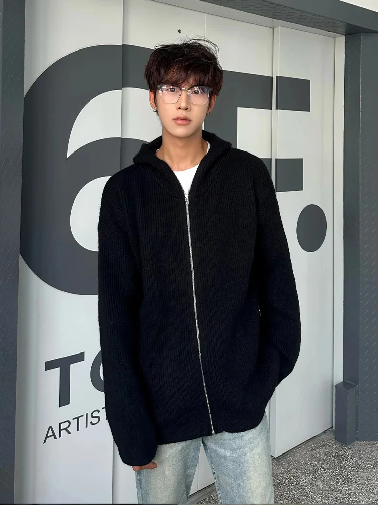 

Мужской вязаный кардиган свободного кроя с капюшоном, весна-осень, в корейском стиле, премиум-класса, с двойной молнией, длинными рукавами, мягкий и удобный