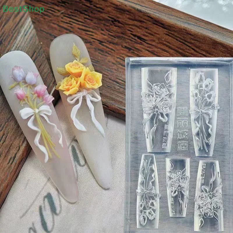 ♥♥3D Ribbon Rose High-Transparency Silicone Nail Art Mold DIY Manicure Decor