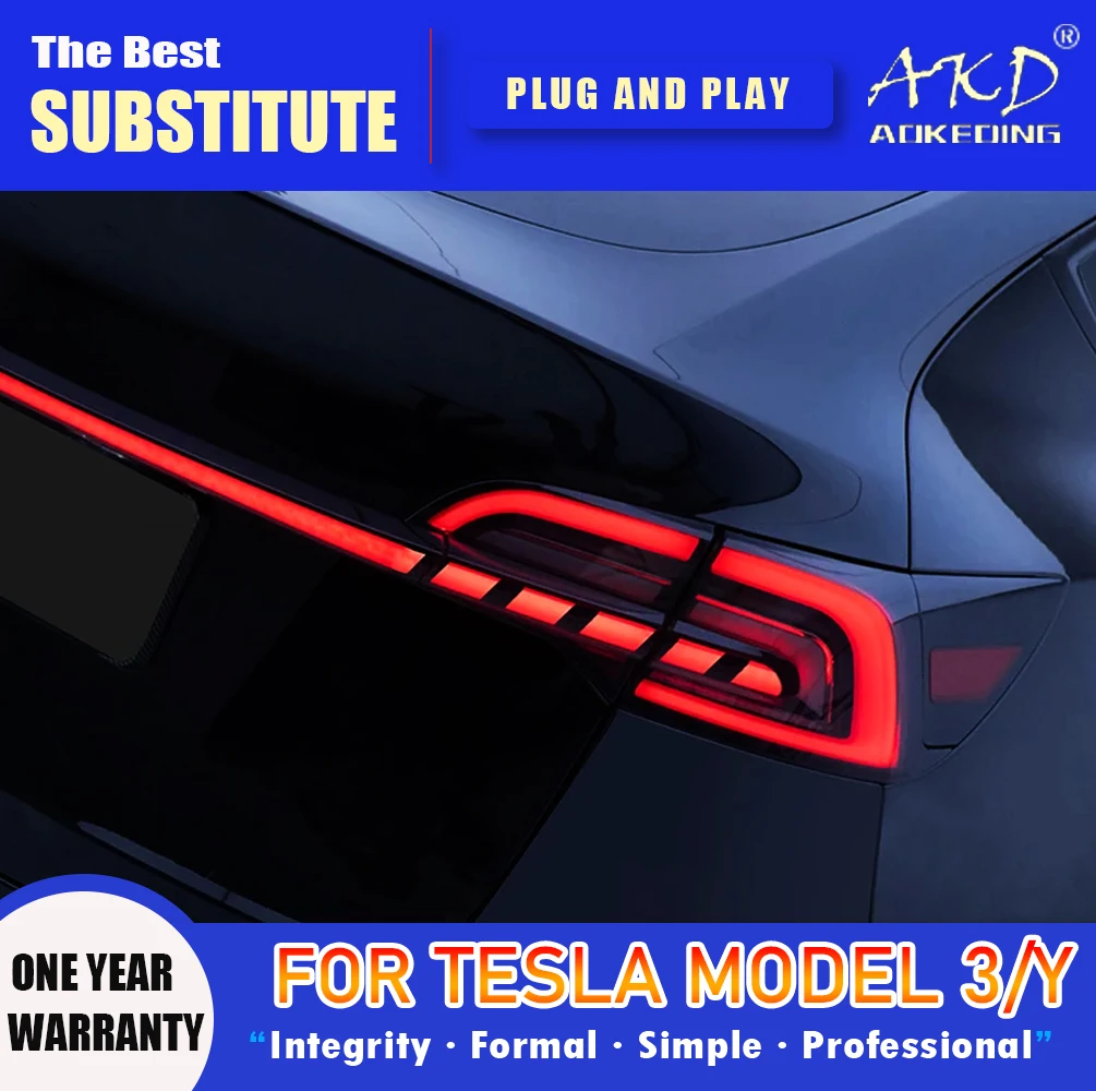 AKD Tail Lamp Tesla Model 3 LED Tail Light Model Y Model3 Rear Fog Brake Turn Signal Automotive Accessories