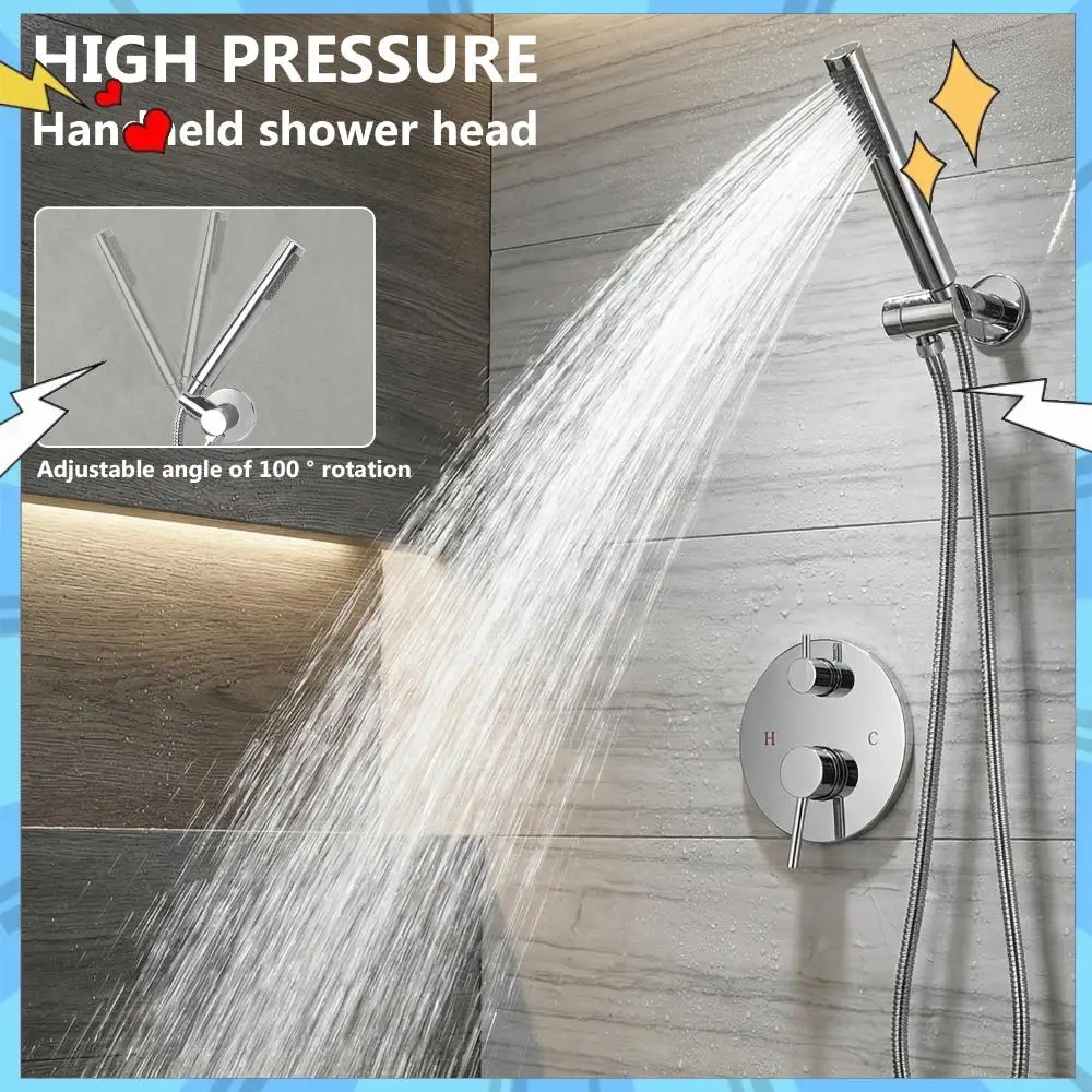 

2-Setting Round Rain Shower System with 10 Inch Showerhead Rain Shower Head and Handle Set with Rough-in Valve for Hard Water