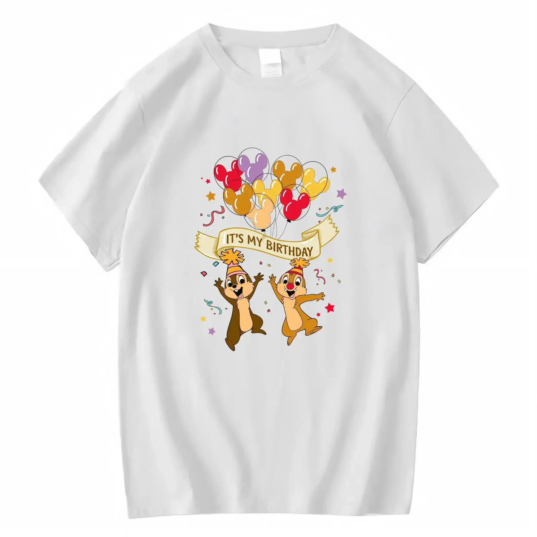 تي شيرت ديزني تشيب آند ديل ميكي ماوس بالونات عيد ميلاد 100 قطن برقبة دائرية مناسبة لجميع المواسم عتيقة مغسولة كاجوال #2