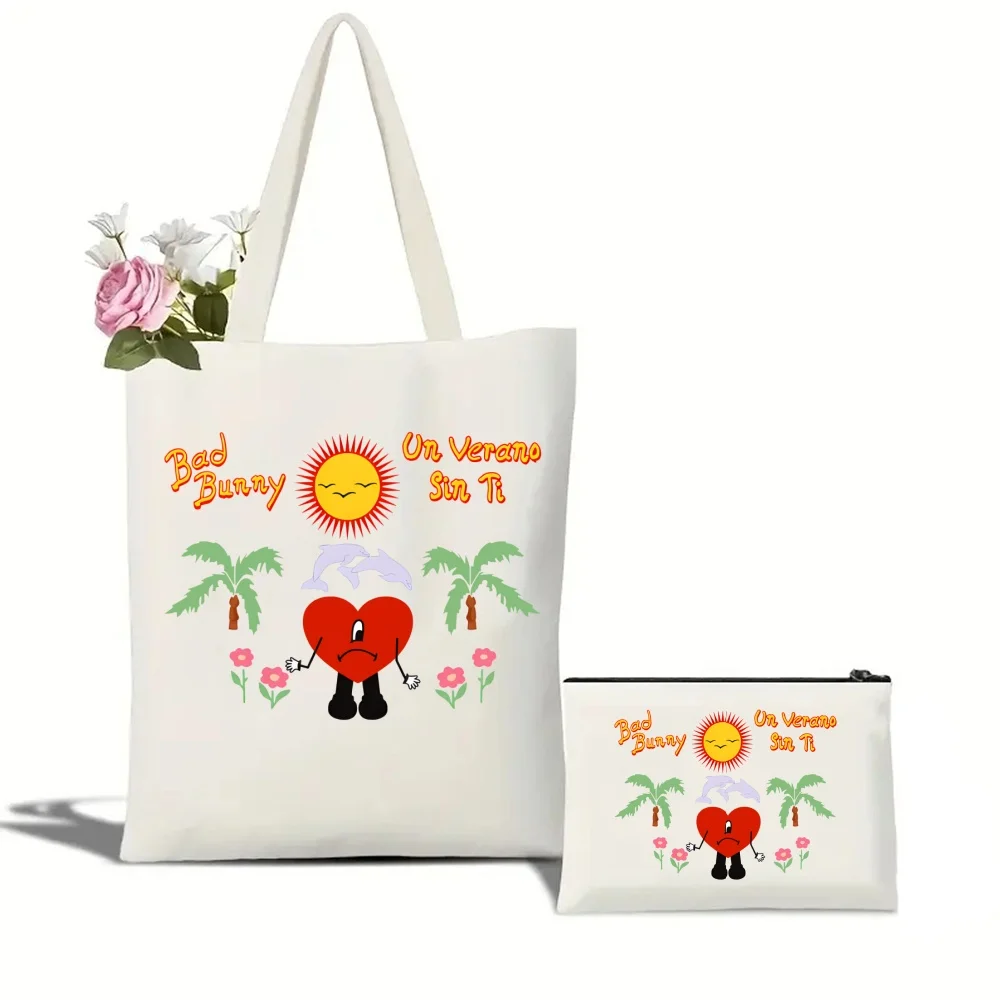 Summer Vacation Style Un Verano Sin Ti Tu No Eres Bebecita Eres Bebesota Pattern Bag Set, Versatile Tote Bag with Makeup Pouch