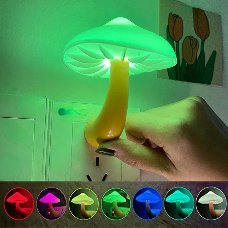 LED Night Lights Christmas Gift Mushroom Shape Bedroom Decor Wall Lamps Light Control Plug-in Corridor Lamp Night Light