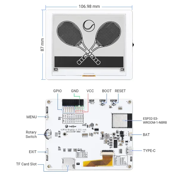 Popular Elecrow 4.2 inch CrowPanel 400*300 ESP32 E-paper HMI Black/White Color Display with Free Shipping