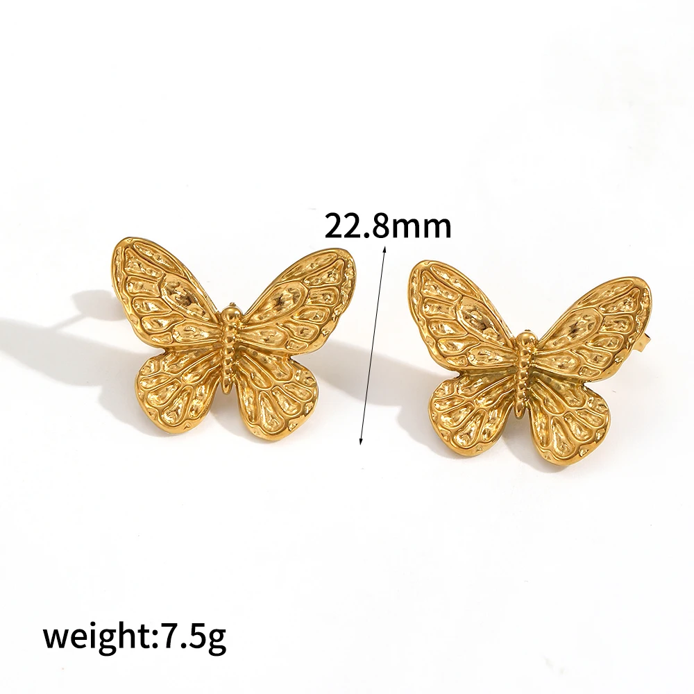 Modische Edelstahl-Ohrstecker mit 18k Goldplattierung in Schmetterlingsform für Damen und Mädchen, Schmuck-Geschenk-Ohrringe – Detail 6