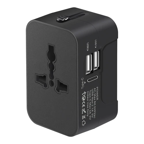 Imagen 1 del producto Enchufe de viaje universal, adaptador de corriente alterna universal de 240 V, 2 puertos de carga USB y 1 tipo C, enchufe y enchufe de viaje, conveniente