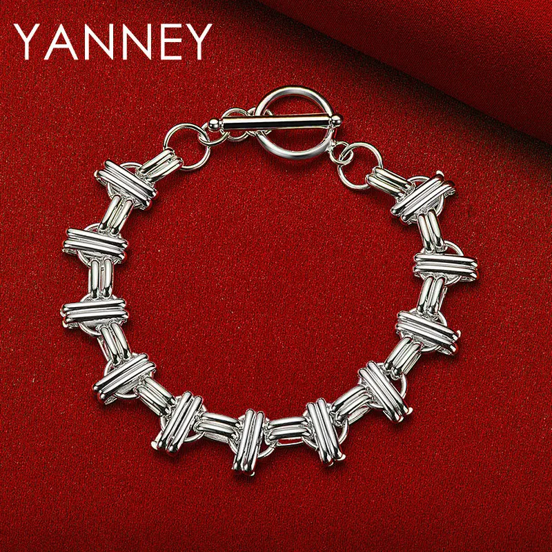 

Hip Hop 925 Sterling Silver 8 Inches Classic Simple Bracelet Men Women Fashion Wedding Gift Party Punk Jewelry