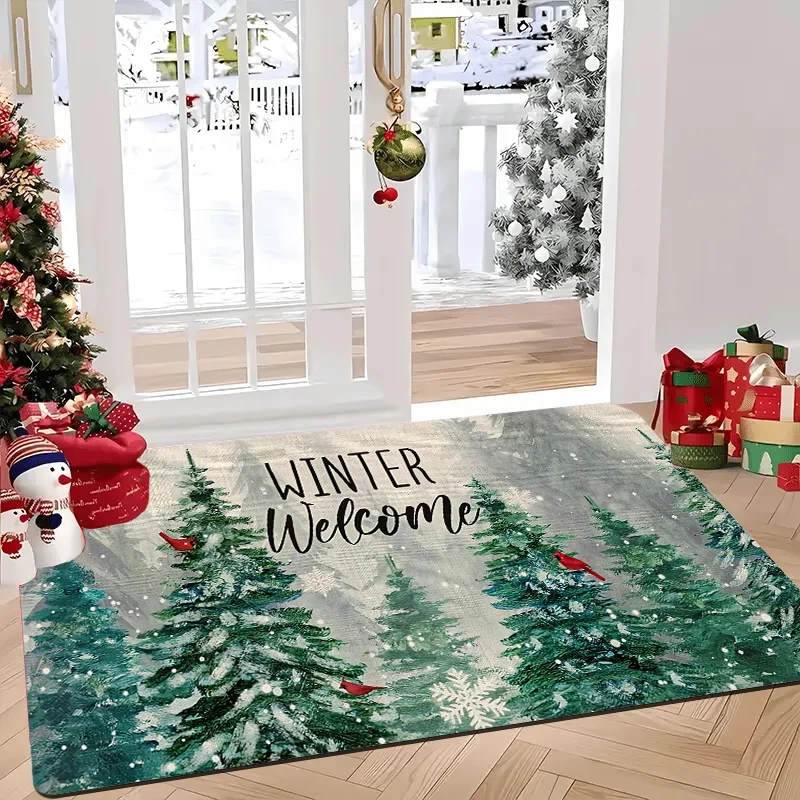 

Christmas doormat, made of flannel, washable, Christmas decorative entrance mat, suitable for rooms and bathrooms