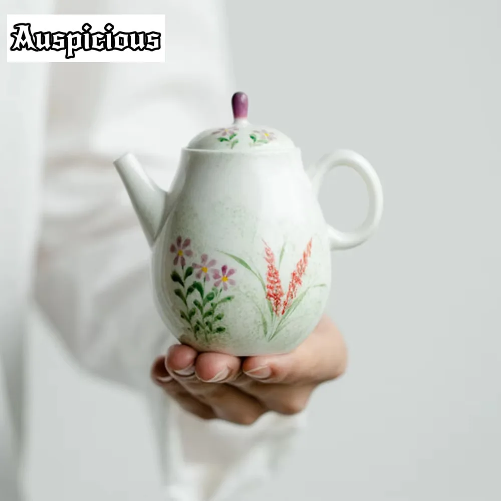 

150ml Boutique Hand-painted Reed Ceramic Teapot Sprinkling Green Collection Pot Small Brewing Kettle with Filter Kung Fu Teaset