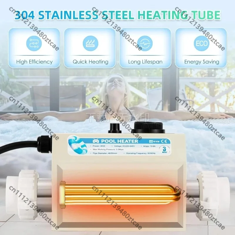 3KW Electric Water Heater Adjustable Thermostat Constant Temperature Heater for Spa Hot Tub Swimming Pool