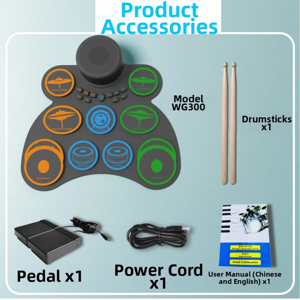 Electronic Drum Set Portable 9-Pad Folding Roll Up Drum Practice Pedal Drumsticks For Musicians/those With Limited Space At Home