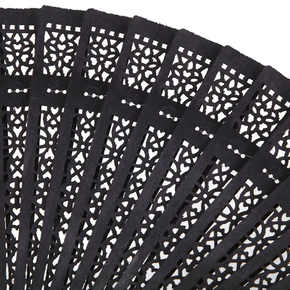 ABLN-2Pcs 8 Inch Chinese Japanese Folding Fan Original Wooden Hand Flower Bamboo Pocket Fan-Black