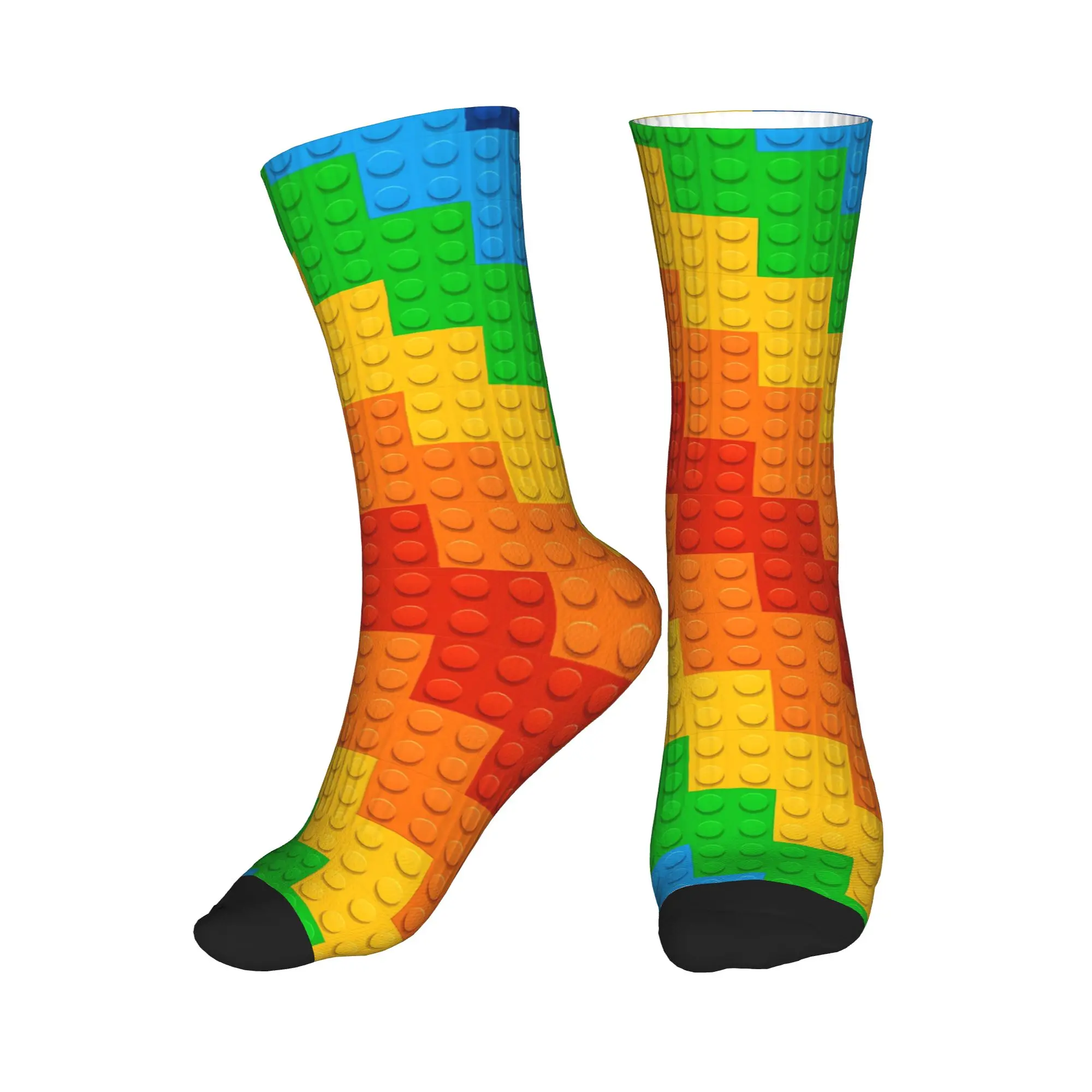 Rainbow Gradient Building Blocks Print Stockings Funny Socks Men Breathable Socks Autumn Outdoor Custom Anti Skid Socks Gift