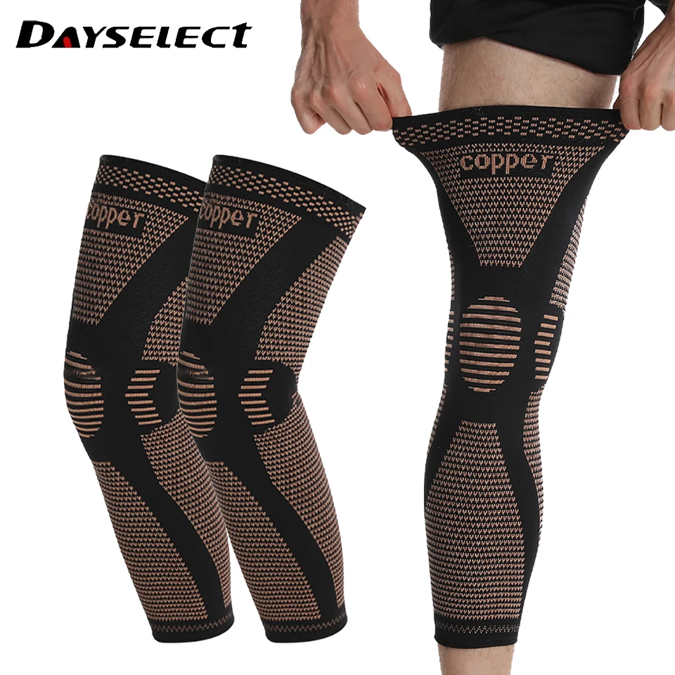 1Pcs Long Copper Nylon Kneepads Sports Fitness Sided Bullet Compression Knee Guard Arthritis Joint Pain Relief Knee Sleeve