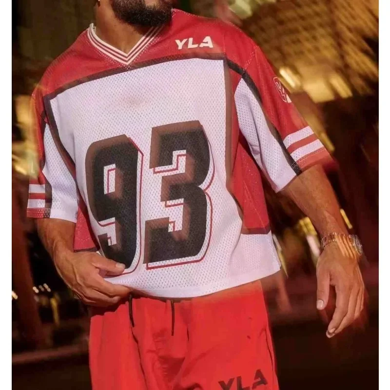 

2025YA American style new trend men's plus size T-shirt outdoor sports fitness quick drying breathable short sleeved shirt