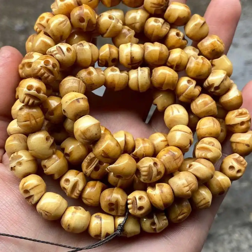 

Tibetan Bone Skull Buddhist 108 Prayer Beads Mala Necklace 9mm zazen Healing Seven Chakras Meditation Handmade Fragrant Men