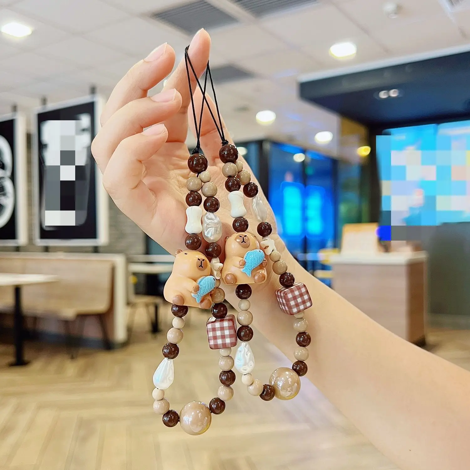 الكورية الكرتون كابيبارا حجر مطرز الهاتف مفتاح سلسلة للهاتف سوار حزام الحبل قلادة مجوهرات سحر معلقة حبل الحبل