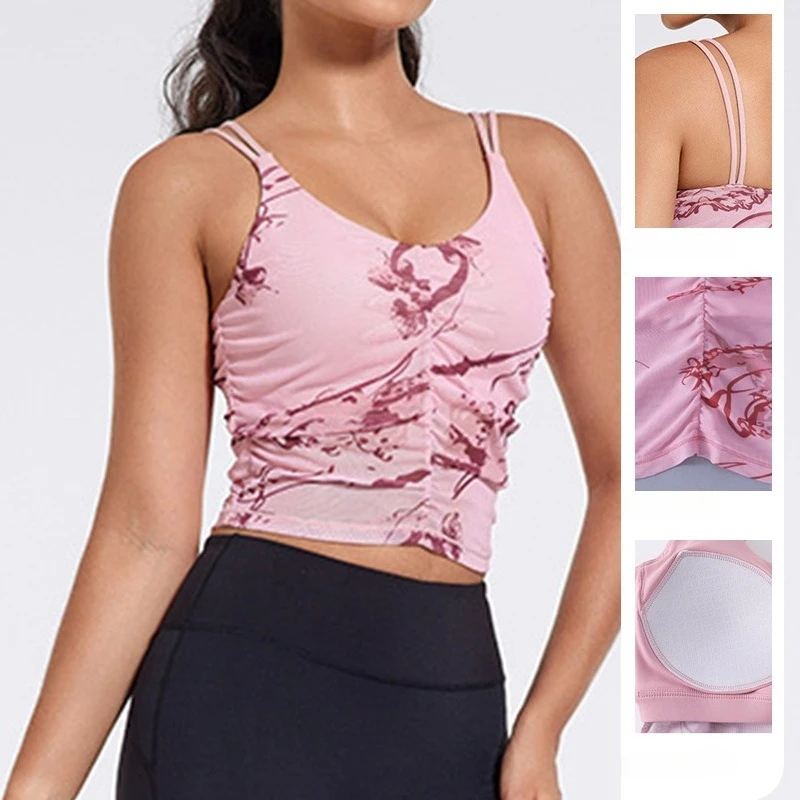

Women's New Embroidered Camisole Vest Bra, Integrated Fixed Cup, Sports Bra for Outerwear, Breathable Fitness Yoga Vest Bra